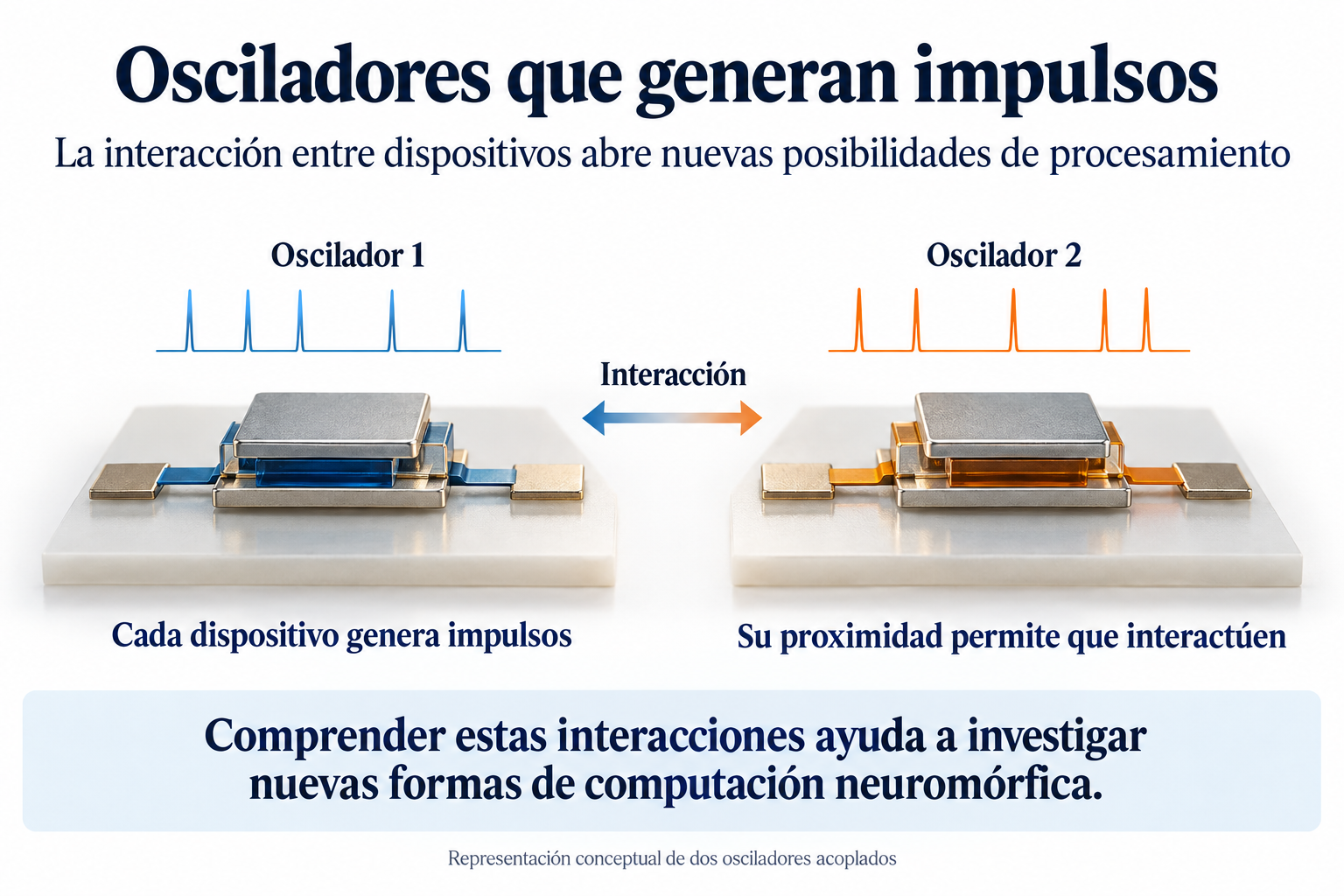 Representación conceptual de dos osciladores que generan impulsos e interactúan entre sí. Elaboración propia a partir de la presentación de Iván Schuller.